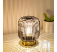 MJ PREMIER Rechargeable Table Lamp, Grey Glass Lamps with Memory Function, Cordless LED Lamp with Dimmable Brightness, Decorative Touch Lamps for Bedroom Living Room (Grey)