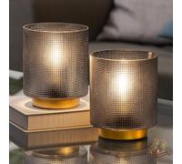MJ PREMIER Table Lamp Battery Operated, 2-Pack Glass Cordless lamp for Bedroom, Decorative Lamp with Timer,Battery Powered Night Light,Table Centerpiece for Living Room/Entryway (Grey × 2)