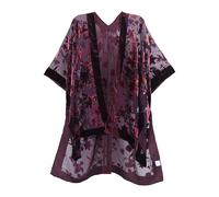 MJ SERECA Women's Burnout Velvet Kimono Long Cardigan Cover Up Casual Outfit