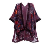 MJ SERECA Women's Burnout Velvet Kimono Long Cardigan Cover Up Casual Outfit