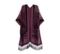 MJ SERECA Women's Burnout Velvet Kimono Long Cardigan Cover Up Casual Outfit