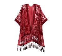 MJ SERECA Women's Burnout Velvet Kimono Long Cardigan Cover Up Casual Outfit