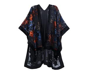 MJ SERECA Women's Burnout Velvet Kimono Long Cardigan Cover Up Casual Outfit