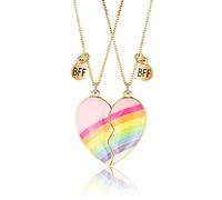 MJARTORIA Best Friend Necklaces Gradient Colors BFF Necklace for 2 Friendship Valentines Day Gifts Lovers Friends Split Heart Necklace Letter of Weirdo Best Pendant Set for BFF (Gold-rainbow)