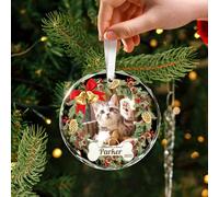 MJARTORIA Personalised Christmas Decorations with Photo Name Date, Custom Crystal Glass Christmas Ornaments Christmas Tree Decoration for Dad, Mom, Couples, Families (1, Round-Bell)