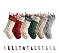 MJARTORIA Personalised Christmas Stockings with Names Initial Embroidered, Custom Xmas Stockings Large 18 Inches, Knitted Stockings for Xmas Gift Decorations (Bunt A, 5PCS)