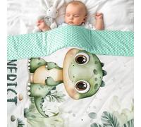 MJARTORIA Personalised Nane Blanket, Customised Baby Blanket with Name Text for Girl Adult Soft Bubble Style Rainbow Elephant Blanket 100cm/150cm/200cm (Green Dinosaur)