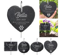 MJARTORIA Personalised Pet Memorial Plaque for Dogs & Cats, Weatherproof Grave Plaque with Hook Stake, Customisable Engraved Memorial with Name and Dates (Black Heart-1)