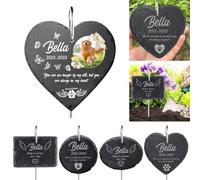MJARTORIA Personalised Pet Memorial Plaque for Dogs & Cats, Weatherproof Grave Plaque with Hook Stake, Customisable Engraved Memorial with Name and Dates (Black Heart with Photo)