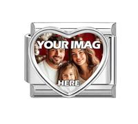 MJARTORIA Personalized Italian Charms Links with Photo, Custom 10mm*9mm Silver&Gold Italian Charms Bracelet Link Stainless Steel DIY Gifts (Silver-Love)