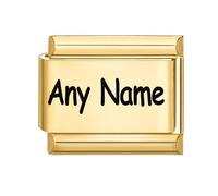 MJARTORIA Personalized Italian Charms Links with Text, Custom 10mm*9mm Silver&Gold Italian Charms Bracelet Link Stainless Steel DIY Gifts (Text-Gold)