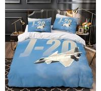 MJASVNDFO Chinese J20 Fighter 3D Printed Military Comforter Covers Quilt Cover for Boys Girls Duvet Cover with Pillow Cases Soft Microfiber with Zipper Closure Bedding Set 3 Pieces Double（200x200cm）