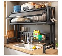 MJBDCVN Over The Sink Dish Drying Rack Adjustable (23.2-33.1), 2 Tier Stainless Steel Dish Rack Drainer, Large Dish Rack Over Sink