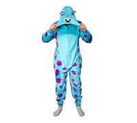 MJC Monsters Inc. Sulley Fleece Zip Up Jumpsuit Adult Halloween Costume Cosplay One Piece Union Suit Officially Licensed (Large)