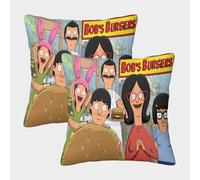 MJCZEGDCR 3D Printed Bobs Burgers Throw Pillow Covers Super Soft Throw Pillow Case Pack of 2 Decorative For Couch Sofa Bed Living Room Bedroom 45x45cm