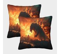 MJCZEGDCR 3D Printed Godzilla Pillow Covers Super Soft Square Throw Pillow Pack of 2 Decorative For Home Decor Sofa Bedroom Car 45x45cm