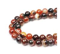 MJDCB Natural Round Stone Beads 10mm Brownish Red Striped Agate Loose Gemstone Beads for Jewelry Making Bracelet Necklace 35pcs