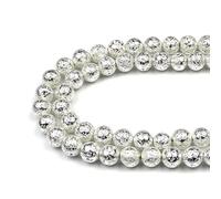 MJDCB Natural Round Stone Beads 12mm Electroplated Silver Lava Volcanic Rock Loose Gemstone Beads for Jewelry Making Bracelet Necklace 30pcs