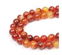 MJDCB Natural Round Stone Beads 12mm Red Striped Agate Loose Gemstone Beads for Jewelry Making Bracelet Necklace 30pcs