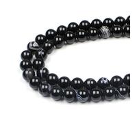 MJDCB Natural Round Stone Beads 6mm Black Striped Agate Onyx Loose Gemstone Beads for Jewelry Making Bracelet Necklace 60pcs