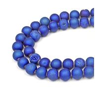 MJDCB Natural Round Stone Beads 6mm Sapphire Blue Druzy Agate Loose Gemstone Beads for Jewelry Making Bracelet Necklace 60pcs