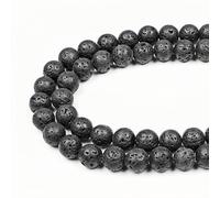 MJDCB Natural Round Stone Beads 8mm Black Lava Rock Loose Gemstone Beads for Jewelry Making Bracelet Necklace 43pcs