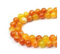 MJDCB Natural Round Stone Beads 8mm Orange Stripe Agate Loose Gemstone Beads for Jewelry Making Bracelet Necklace 43pcs