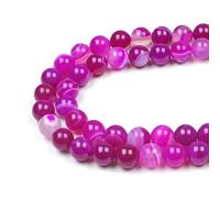 MJDCB Natural Round Stone Beads 8mm Rose Red Striped Agate Loose Gemstone Beads for Jewelry Making Bracelet Necklace 43pcs
