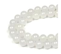 MJDCB Natural Round Stone Beads 8mm White Agate Loose Gemstone Beads for Jewelry Making Bracelet Necklace 43pcs