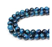 MJDCB Round Stone Beads 8mm Sky Blue Tiger Eye Stone Loose Gemstone Beads for Jewelry Making Bracelet Necklace 43pcs