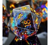 MJDICEOK Double Layered Resin Dice Set 7pcs/ Stained Glass Effect & Gold Numbers/Sharp Edged Polyhedral Dice/Apply to D&D/DND/Dungeons & Dragons/Role Playing Game/RPG/Party Gift