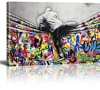 MJEDC Banksy Canvas Wall Art Behind the Curtain Graffiti Art Street Graffiti Art Canvas Prints for Living Room Bedroom Home Decorations Modern Stretched Framed Giclee Artwork 30x40cm(11.8x15.7inch)