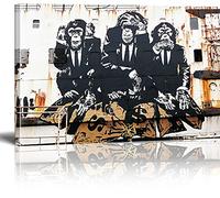 MJEDC Banksy Canvas Wall Art Wise Monkeys Street Graffiti Art Canvas Prints for Living Room Bedroom Home Decorations Modern Stretched Framed Giclee Artwork 20x30cm(7.9x11.8inch)