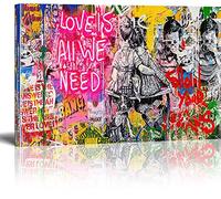 MJEDC Banksy Pictures Canvas Love is All We Need Graffiti Street Art Canvas Picture Ready on Stretcher Frame Art Prints Living Room Wall Decoration XXL 80 x 150 cm