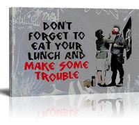 MJEDC Banksy Pictures Canvas Make Some Trouble Graffiti Street Art Canvas Picture Ready on Stretcher Frame Art Prints Living Room Wall Decoration XXL 30 x 40 cm (11.8 x 15.7 inches)