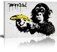 MJEDC Banksy Pictures Canvas Monkey with Banana Graffiti Street Art Canvas Picture Ready on Stretcher Frame Art Prints Living Room Wall Decoration XXL 60 x 100 cm (23.6 x 39.4 inches)