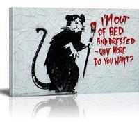 MJEDC Banksy Pictures Canvas Rat I'm Out of Bed Graffiti Street Art Canvas Picture Ready on Stretcher Frame Art Prints Living Room Wall Decoration XXL 40 x 60 cm (15.7 x 23.6 inches)