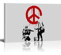 MJEDC Banksy Pictures Canvas War and Peace Graffiti Street Art Canvas Picture Ready on Stretcher Frame Art Prints Living Room Wall Decoration XXL 30 x 40 cm (11.8 x 15.7 inches)