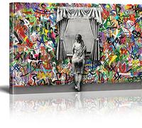 MJEDC Banksy Pictures Canvas Woman Window Edge Graffiti Street Art Canvas Picture Ready on Stretcher Frame Art Prints Living Room Wall Decoration XXL 80 x 140 cm (31.5 x 55.1 inches)