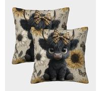 MJFCoin 3D Printed Highland Cow Throw Pillow Covers Originality Square Cushion Cover Decorative Super Soft Pack of 2 for Home Couch Sofa Decorative, Gifts 40x40cm