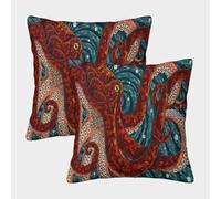 MJFCoin 3D Printed Octopus Throw Pillow Covers Originality Square Cushion Cover Decorative Super Soft Pack of 2 for Home Couch Sofa Decorative, Gifts 50x50cm