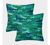 MJFCoin 3D Printed Shark Throw Pillow Covers Originality Square Cushion Cover Decorative Super Soft Pack of 2 for Home Couch Sofa Decorative, Gifts 40x40cm
