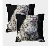 MJFCoin 3D Printed Snow Leopard Square Pillowcases Dinosaurs Pillow Case Cushion Decorative Super Soft Pack of 2 for Patio,Couch, Tent, Balcony And Sofa 50x50cm