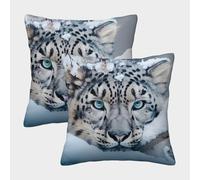 MJFCoin 3D Printed Snow Leopard Throw Pillow Covers Originality Square Cushion Cover Decorative Super Soft Pack of 2 for Home Couch Sofa Decorative, Gifts 50x50cm