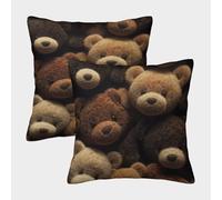 MJFCoin 3D Printed Teddy Bear Square Pillowcases Dinosaurs Pillow Case Cushion Decorative Super Soft Pack of 2 Home Decor for Sofa Bedroom 45x45cm