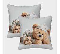 MJFCoin 3D Printed Teddy Bear Throw Pillow Covers Dinosaurs Square Cushion Cover Garden Cushion Super Soft Pack of 2 for Sofa Couch Bed 50x50cm