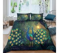 MJFCoin Blue Peacock 3D Printed Duvet Cover Set Bedding Set,Soft Microfiber Pillowcases,Hidden Zipper Bird Quilt Cover Easy Care Comforter Cover for Kids Boys Girls Teens King（220x240cm）