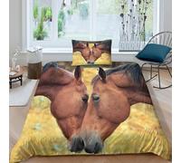 MJFCoin Brown Horses Duvet Cover Sets 3 PCS Hotel Quality Quilt Cover Bedding Set Bed Covers with Pillowcases with Zipper Closure Ultra Soft Anti Allergic Microfiber Single(135x200cm)