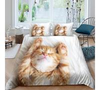 MJFCoin Ginger Cat 3D Printed Duvet Cover Microfibre Soft Kitten Quilt Covers Bedding Sets with Pillowcase Easy Care Comforter Cover Hidden Zipper for Kids Boys Girls Double（200x200cm）