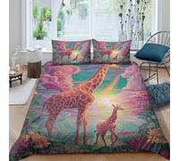 MJFCoin Giraffe Comforter Covers for Teens And Adults Duvet Cover Quilt Cover 3D Print Cartoon with Pillow Cases with Zipper Closure Bedding Set Soft Microfiber 3 Pieces King(220x240cm)
